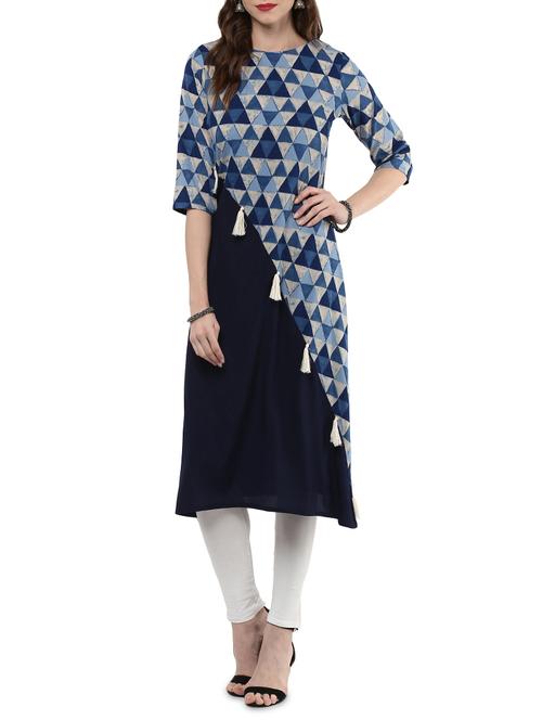 geometric print a-line kurta - 14250647 - Very Small Image - 1