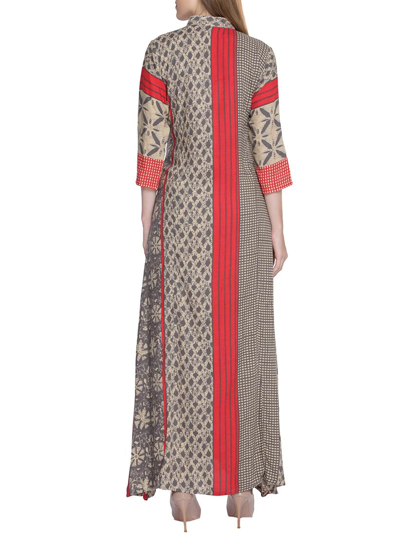 beige rayon high slit kurta - 14251882 - Zoom Image - 3