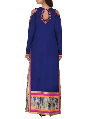 blue silk layered A-line kurta - 14253062 - Standard Image - 3