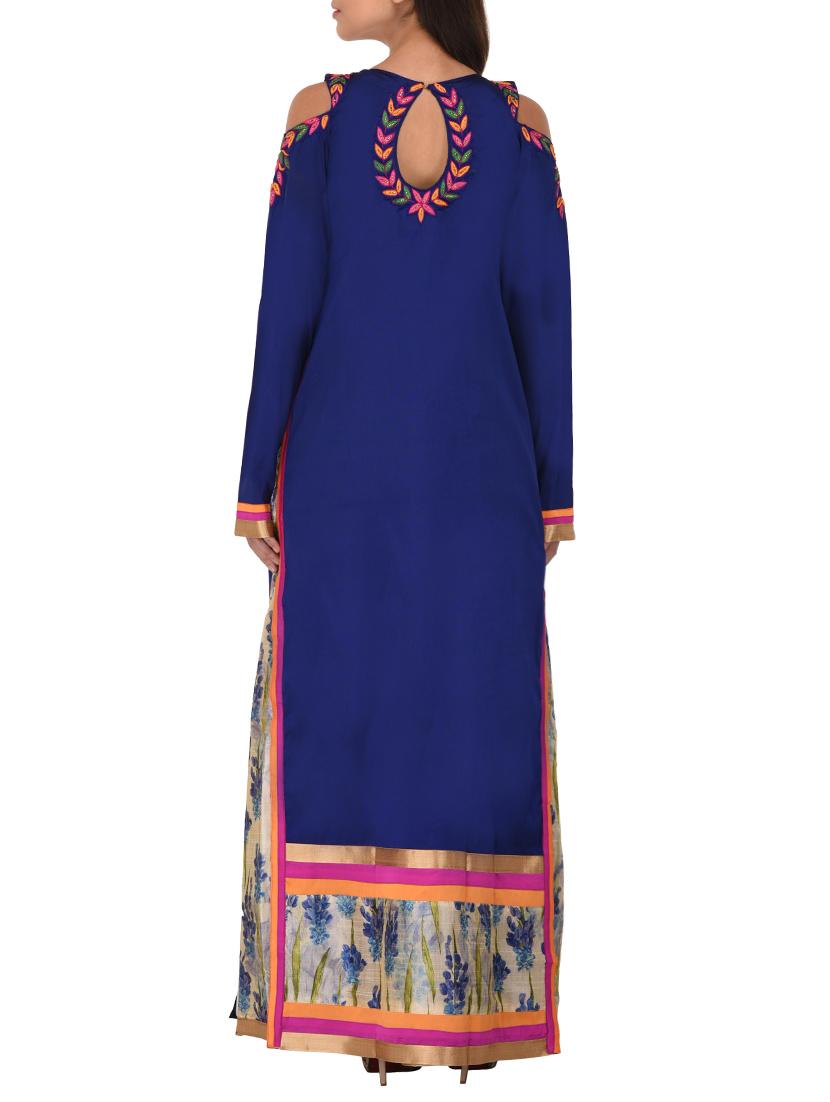 blue silk layered A-line kurta - 14253062 - Zoom Image - 3