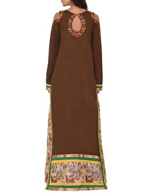 Brown silk layered A-line kurta - 14253063 - Standard Image - 3