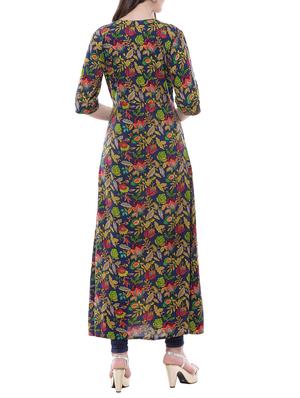 blue colored viscose a-line kurta - 14263128 - Standard Image - 3