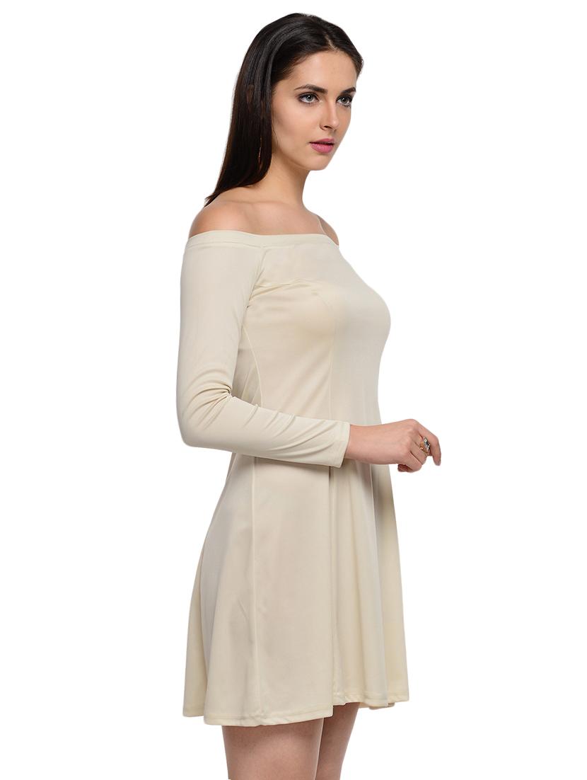solid beige skater dress - 14265112 - Zoom Image - 3