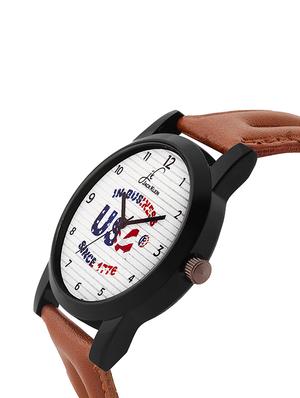 Jack Klein Stylish White Dial Brown Strap Analog Wrist Watch With Brown Belt And Aviator Glasses - 14279126 - Standard Image - 3