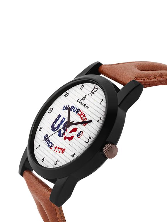 Jack Klein Stylish White Dial Brown Strap Analog Wrist Watch With Brown Belt And Aviator Glasses - 14279126 - Zoom Image - 3