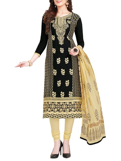 black unstitched churidaar suit dress material - 14315388 - Standard Image - 1