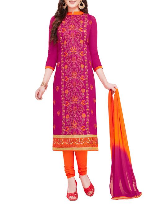 Magenta unstitched churidaar suit dress material - 14315391 - Very Small Image - 1