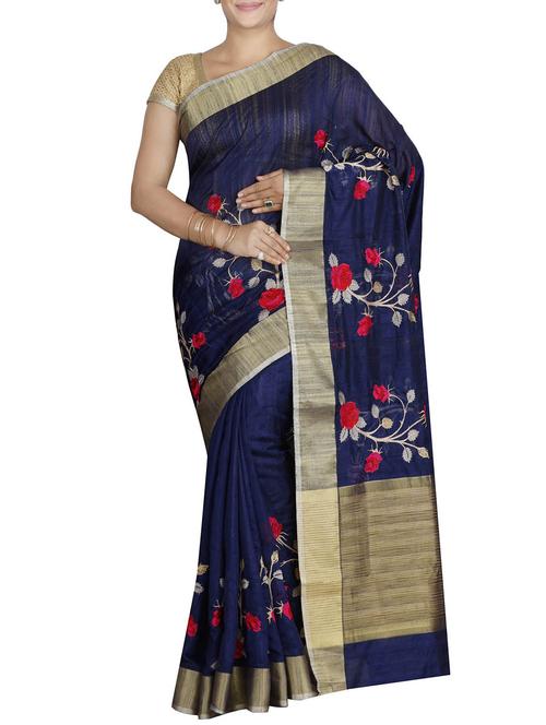 The Chennai Silks blue embroidered saree with blouse - 14315779 - Very Small Image - 1