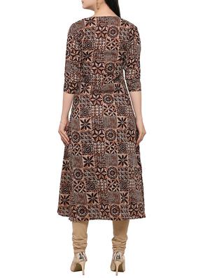 brown cotton flared kurta - 14319202 - Standard Image - 3