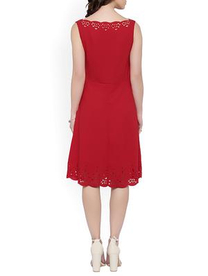 solid red cutwork a-line dress - 14328545 - Standard Image - 3