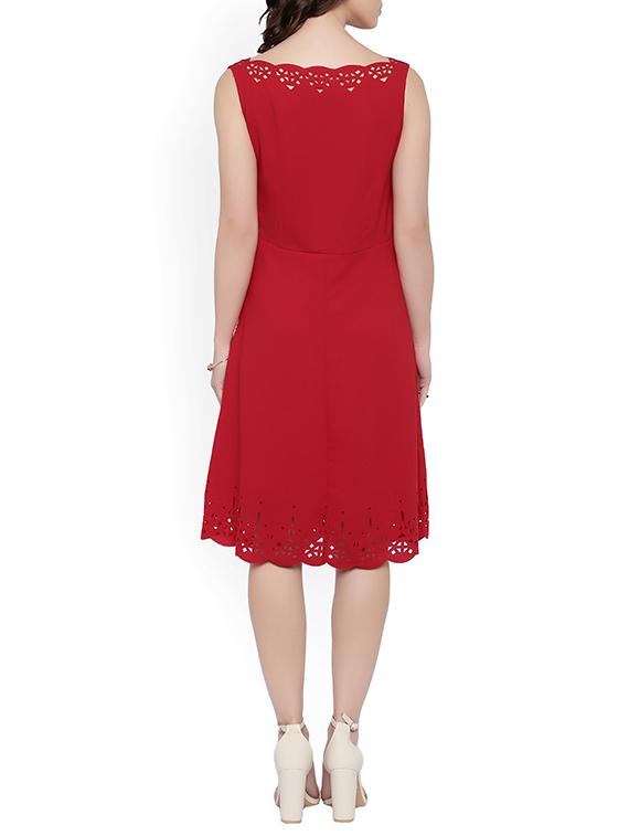 solid red cutwork a-line dress - 14328545 - Zoom Image - 3