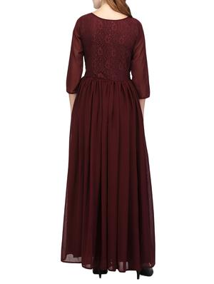 solid maroon georgette gown - 14329845 - Standard Image - 3