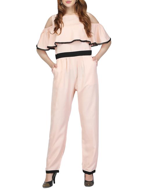 beige crepe full leg jumpsuit - 14331846 - Standard Image - 1