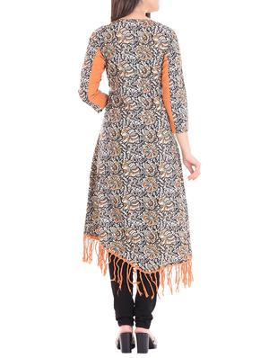 orange cotton asymmetric kurta - 14339091 - Standard Image - 3