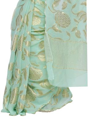 green georgette woven saree with blouse - 14346832 - Standard Image - 3