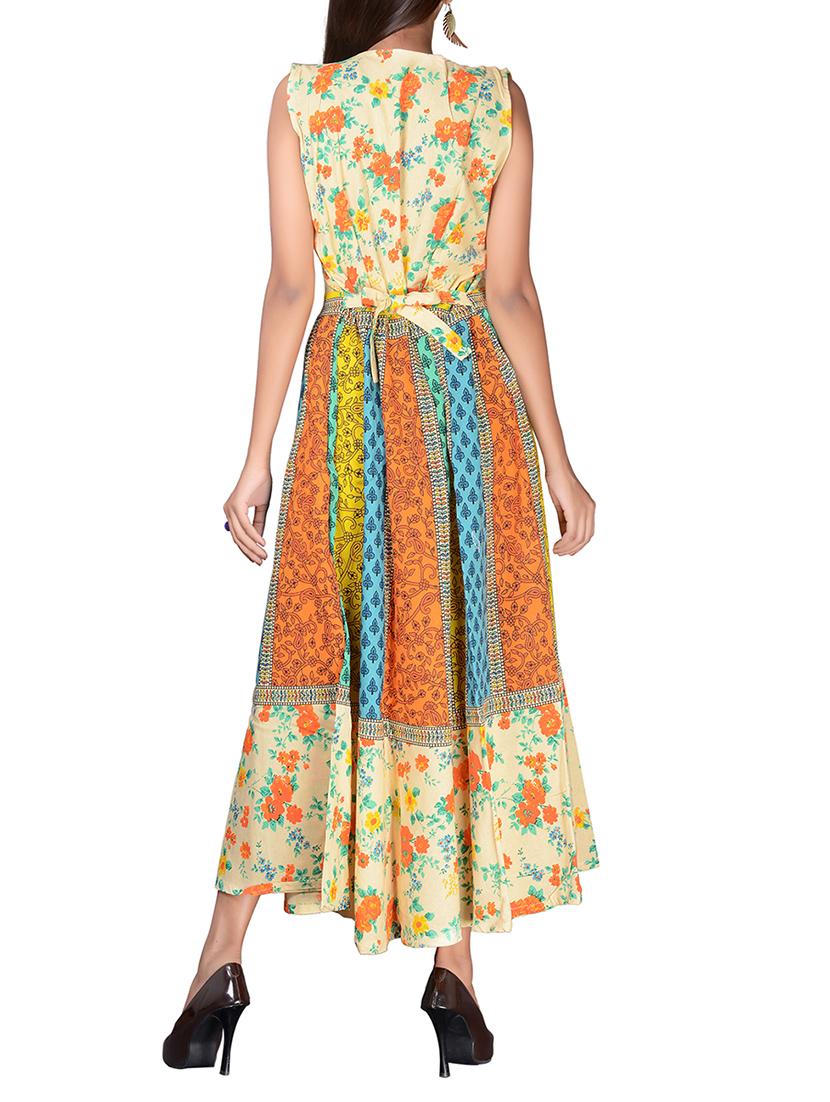 cream cotton flared kurta - 14349742 - Zoom Image - 3