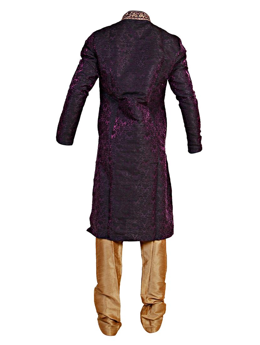 purple and brown silk kurta set - 14352793 - Zoom Image - 3