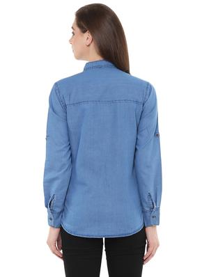 blue denim casual shirt - 14353558 - Standard Image - 3