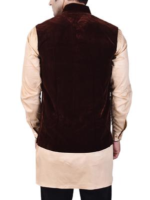 brown velvet nehru jacket - 14361335 - Standard Image - 3