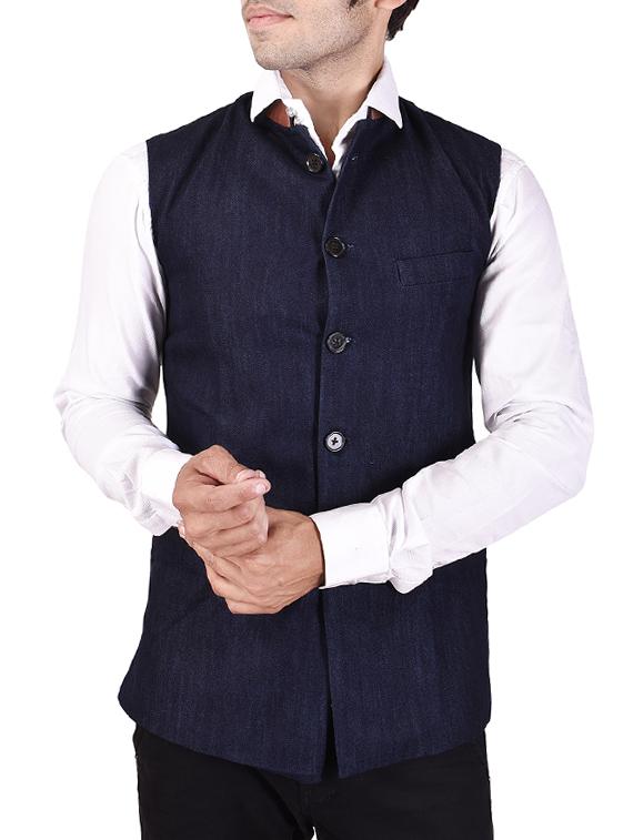 blue cotton nehru jacket