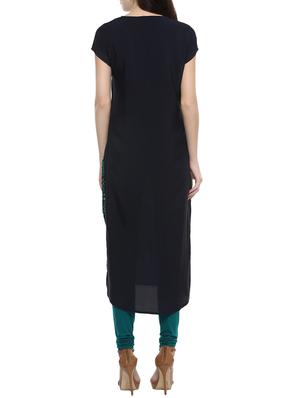 green poly crepe straight kurta - 14363886 - Standard Image - 3
