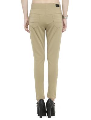beige cotton lycra jeggings - 14366630 - Standard Image - 3