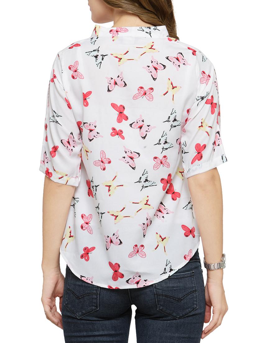 white printed crepe regular top - 14371133 - Zoom Image - 3