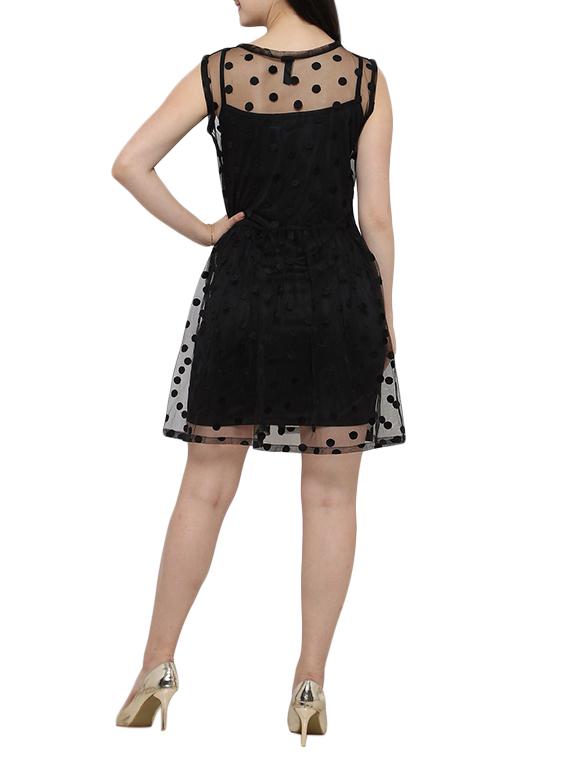 black cotton polyester blend fit & flare dress - 14372596 - Zoom Image - 3