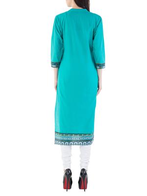 turquoise straight kurta - 14380726 - Standard Image - 3