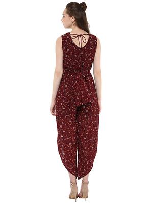 red floral printed georgette full leg jumpsuit - 14381049 - Standard Image - 3