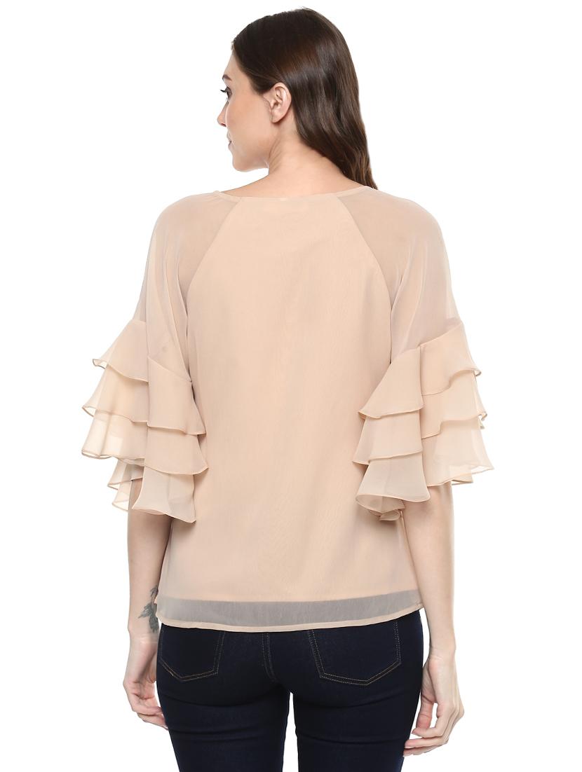round neck ruffled sleeve top - 14382810 - Zoom Image - 3