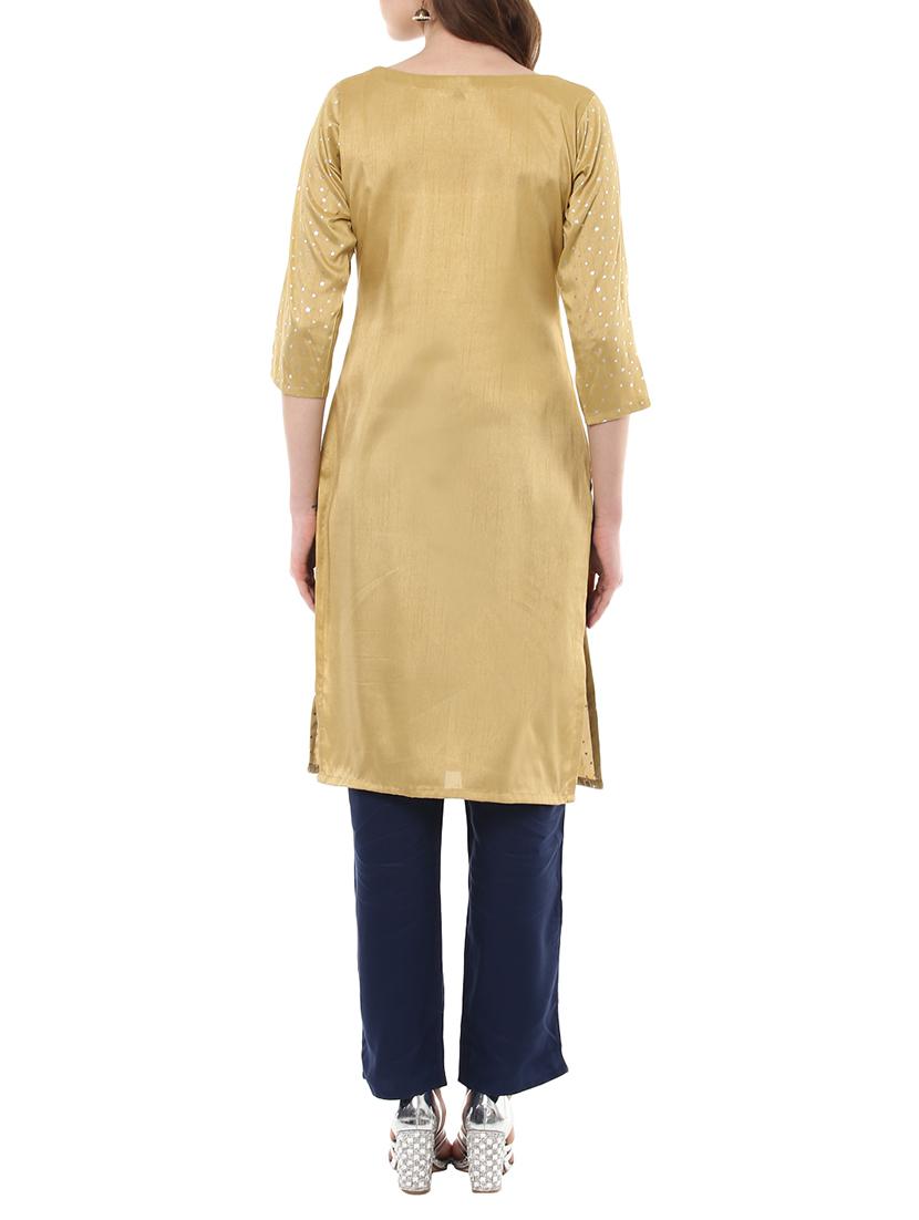 beige silk blend straight kurta - 14398222 - Zoom Image - 3