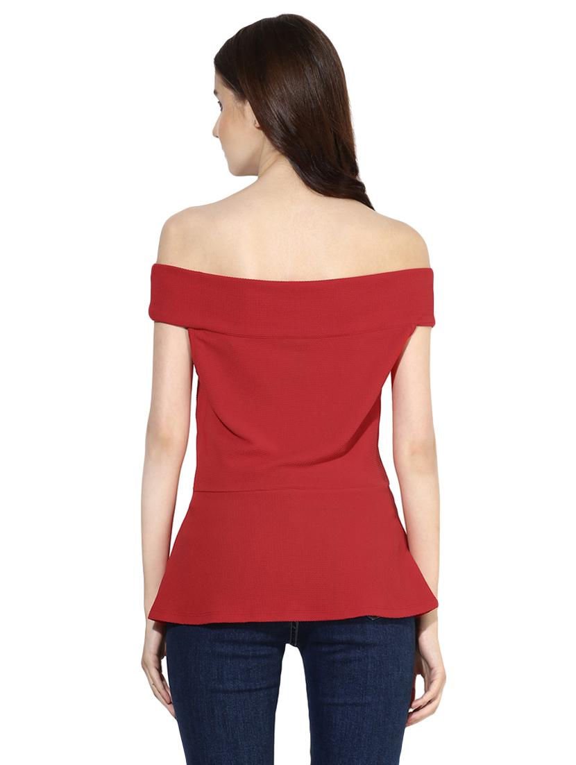 solid red peplum top - 14402291 - Zoom Image - 3