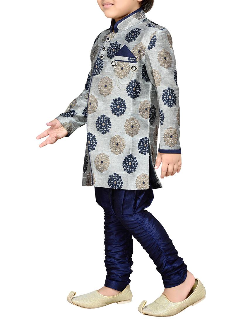 grey silk blend kurta sets - 14405608 - Zoom Image - 3