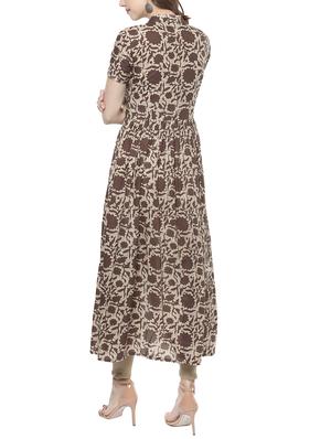 brown cotton flared kurta - 14412882 - Standard Image - 3