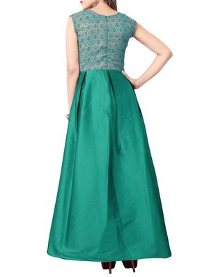 green silk blend semi-stitched gown - 14413548 - Standard Image - 3