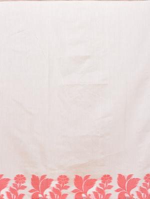cream cotton blend bordered saree with blouse - 14414470 - Standard Image - 3