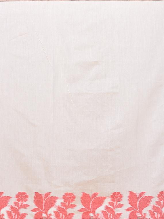 cream cotton blend bordered saree with blouse - 14414470 - Zoom Image - 3
