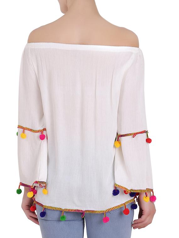 white rayon blouson top - 14415528 - Zoom Image - 3