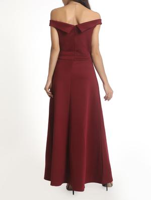 maroon off shoulder gown dress - 14418213 - Standard Image - 3
