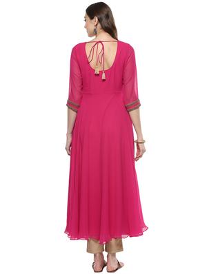 pink poly georgette flared kurta - 14420469 - Standard Image - 3