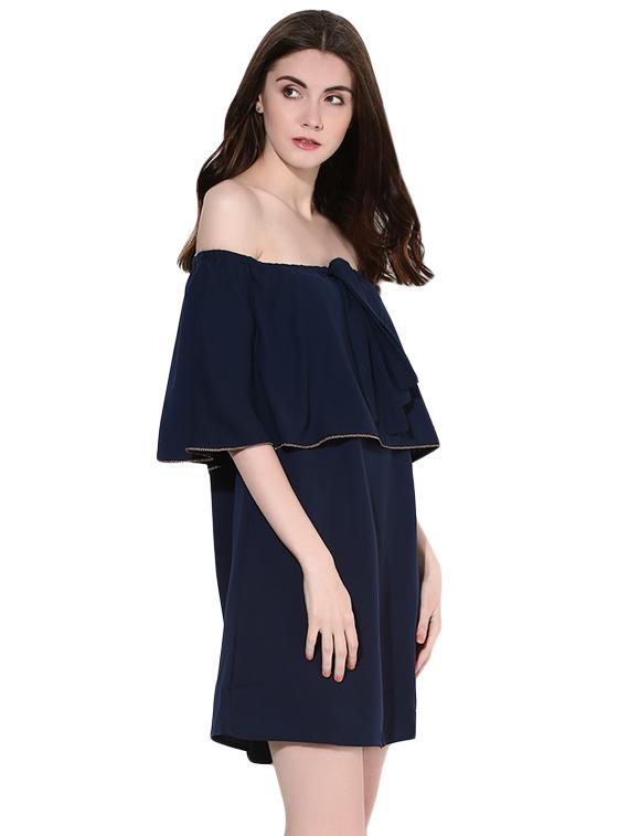 Navy blue off shoulder dress - 14422063 - Zoom Image - 3
