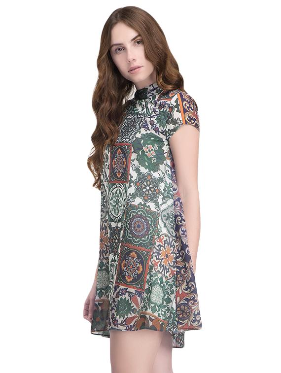 green printed a-line dress - 14422226 - Zoom Image - 3