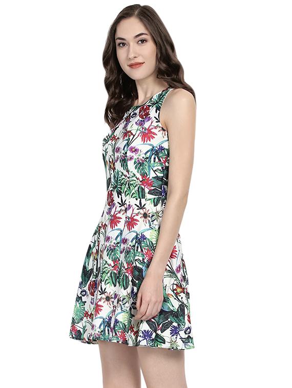 white floral fit & flare dress - 14422291 - Zoom Image - 3