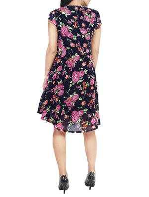 Black floral georgette a-line dress - 14423799 - Standard Image - 3
