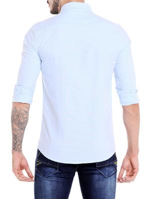 solid light blue cotton casual shirt - 14423852 - Standard Image - 3