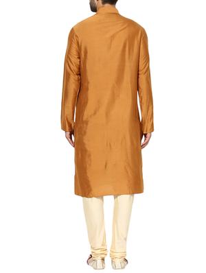 orange silk blend long kurta - 14424884 - Standard Image - 3