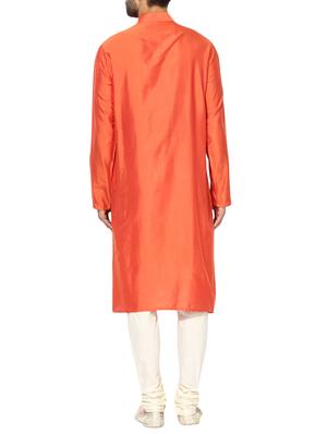 orange silk blend long kurta - 14424885 - Standard Image - 3