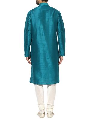light blue dupion long kurta - 14424889 - Standard Image - 3