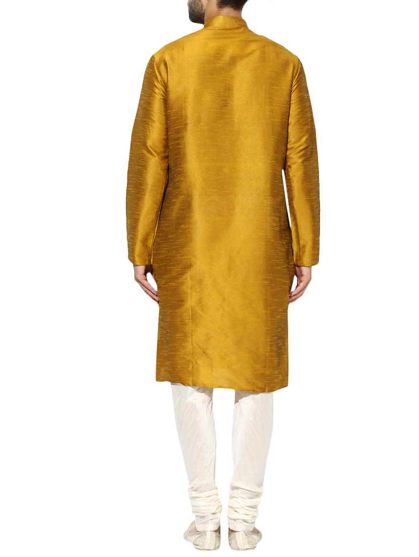gold dupion long kurta - 14424890 - Zoom Image - 3